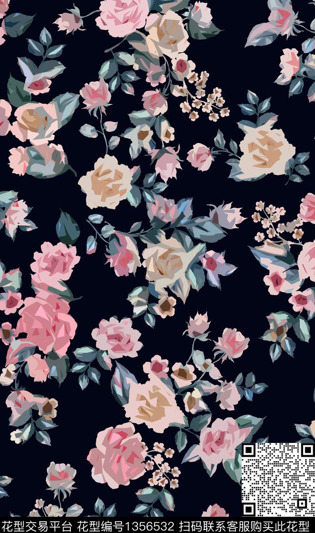 花卉潮牌香云纱数码印花华亿平台下载（图片编号: 1356532） - 瓦栏（Walan）