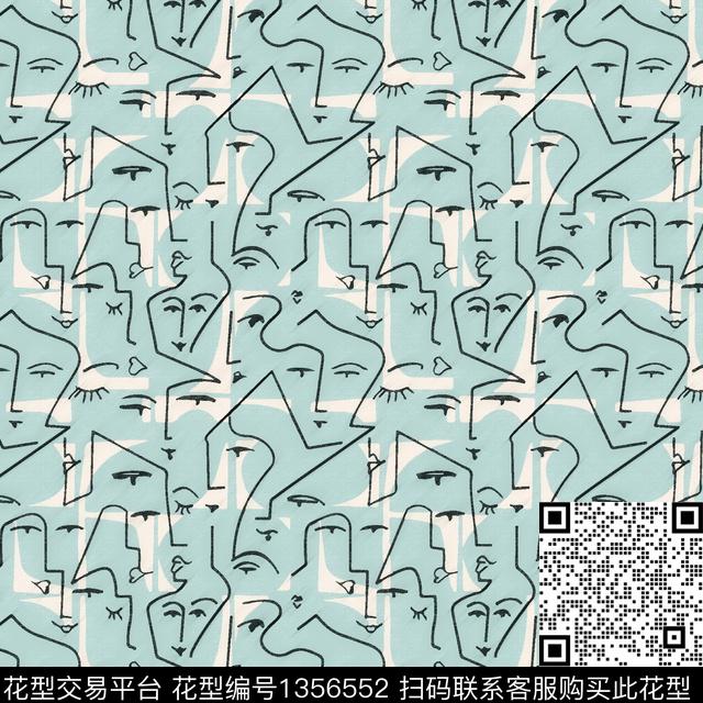 时尚卡通人物线条传统印花华亿平台下载（图片编号: 1356552） - 瓦栏（Walan）