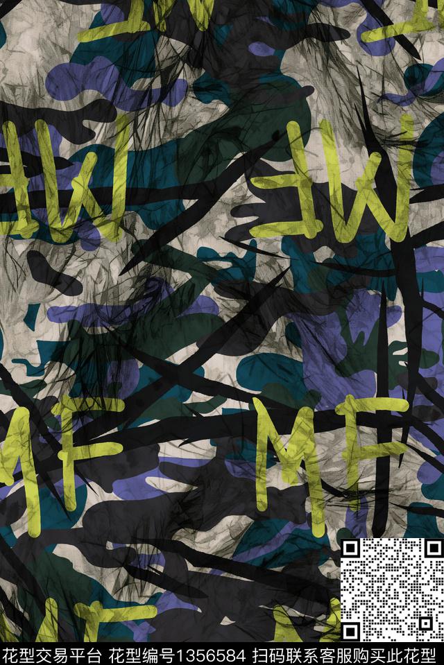 字母迷彩抽象数码印花华亿平台下载（图片编号: 1356584） - 瓦栏（Walan）