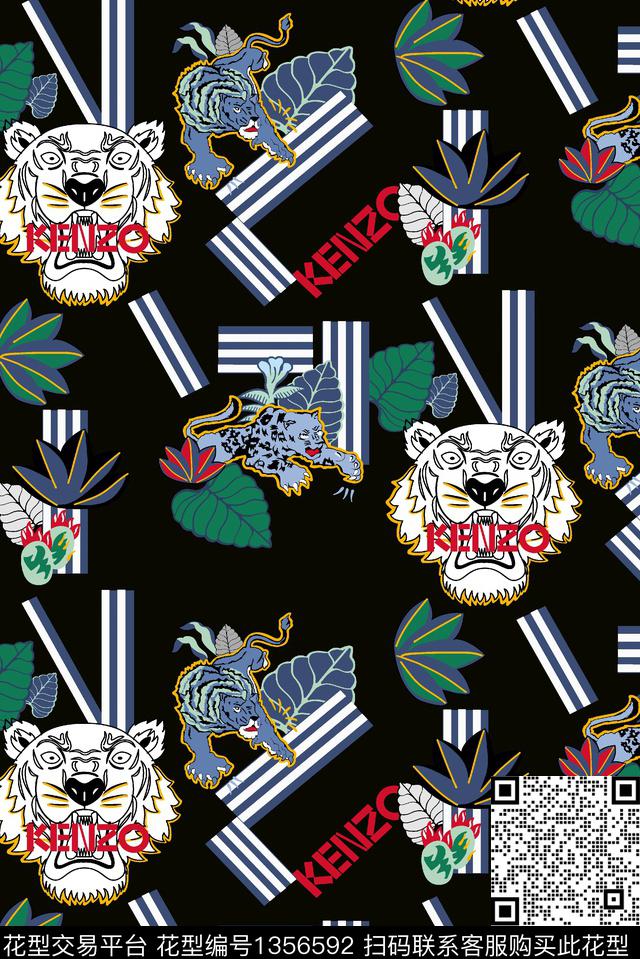 几何四叶草老虎数码印花华亿平台下载（图片编号: 1356592） - 瓦栏（Walan）