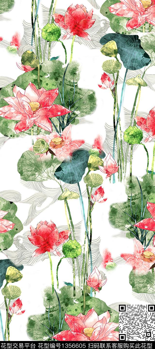 花卉香云纱旗袍数码印花华亿平台下载（图片编号: 1356605） - 瓦栏（Walan）