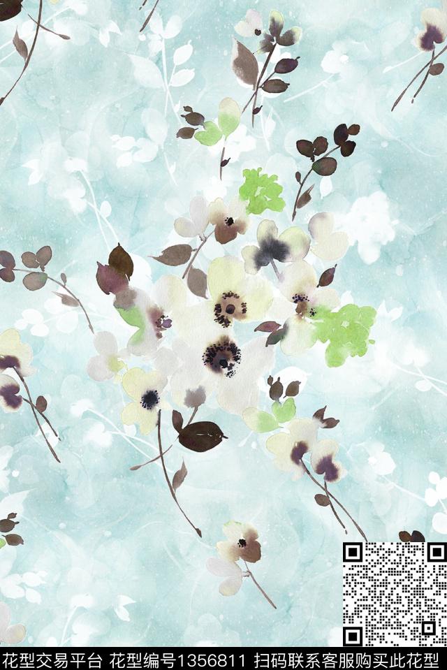 清爽底花卉花卉植物数码印花华亿平台下载（图片编号: 1356811） - 瓦栏（Walan）