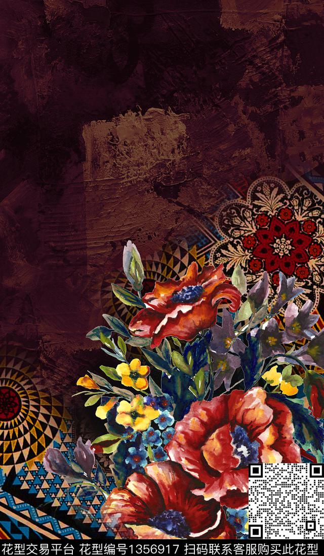 几何数码定位花花卉数码印花华亿平台下载（图片编号: 1356917） - 瓦栏（Walan）