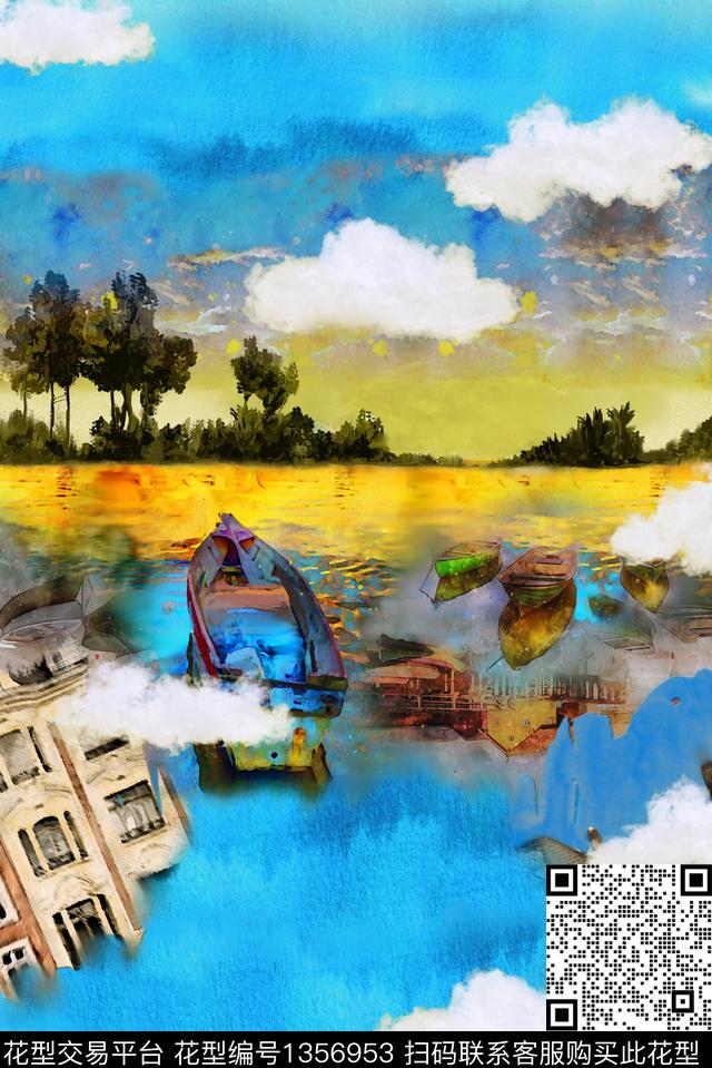 男装艺术风景混合拼接数码印花华亿平台下载（图片编号: 1356953） - 瓦栏（Walan）