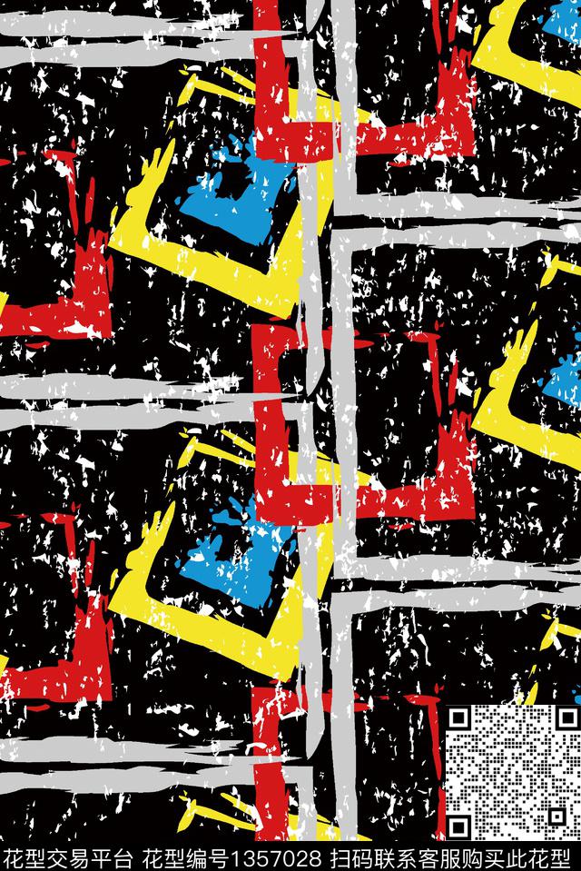 几何抽象男装笔触数码印花华亿平台下载（图片编号: 1357028） - 瓦栏（Walan）