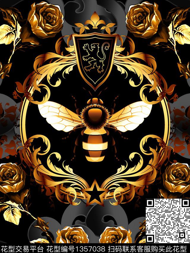 蜜蜂男装定位花玫瑰花数码印花华亿平台下载（图片编号: 1357038） - 瓦栏（Walan）