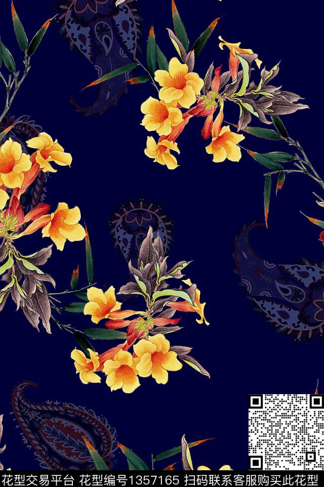 花卉香云纱旗袍数码印花华亿平台下载（图片编号: 1357165） - 瓦栏（Walan）