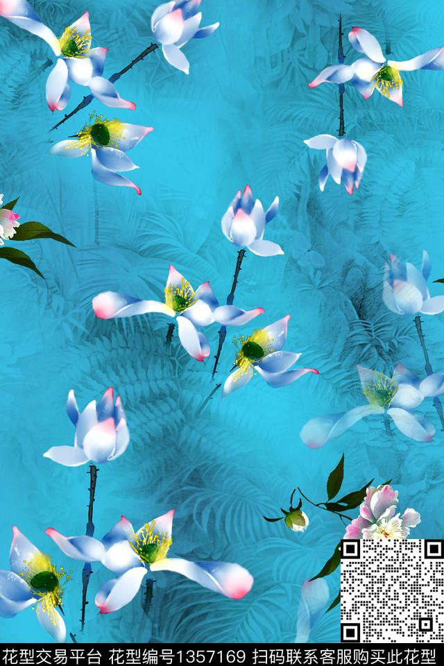 花卉香云纱旗袍数码印花华亿平台下载（图片编号: 1357169） - 瓦栏（Walan）