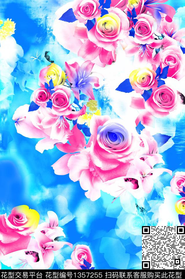 连衣裙系列网纱雪纺系列玫瑰花系列传统印花华亿平台下载（图片编号: 1357255） - 瓦栏（Walan）