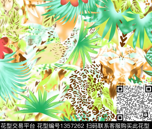 花卉豹纹混搭雪纺网纱系列中老年衣裙系列传统印花华亿平台下载（图片编号: 1357262） - 瓦栏（Walan）