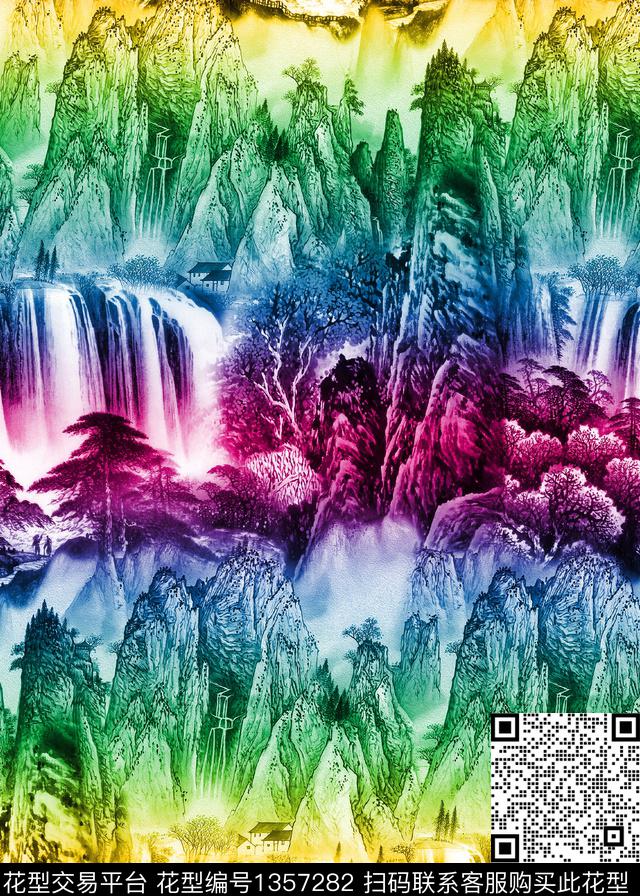 渐变潮牌抽象数码印花华亿平台下载（图片编号: 1357282） - 瓦栏（Walan）