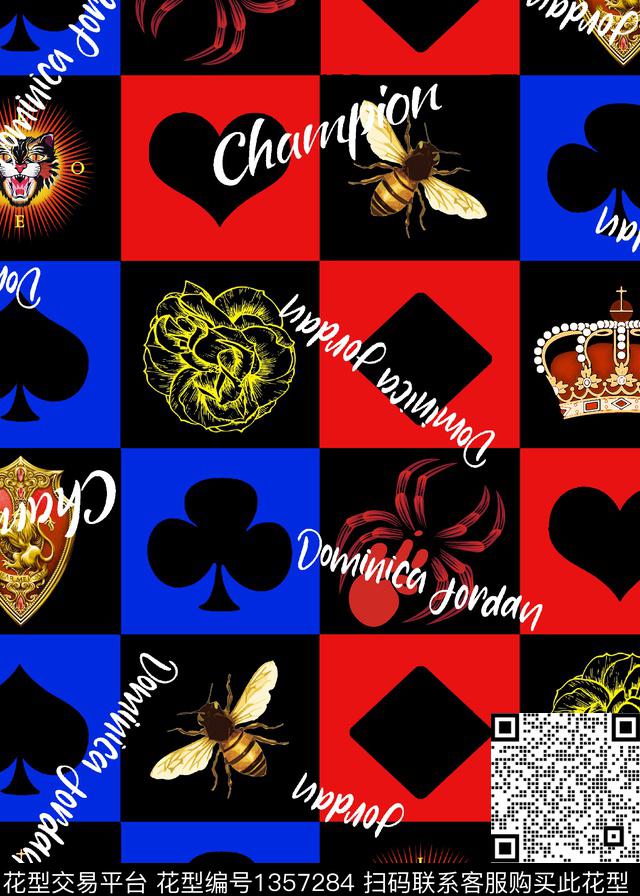 几何字母蜜蜂数码印花华亿平台下载（图片编号: 1357284） - 瓦栏（Walan）
