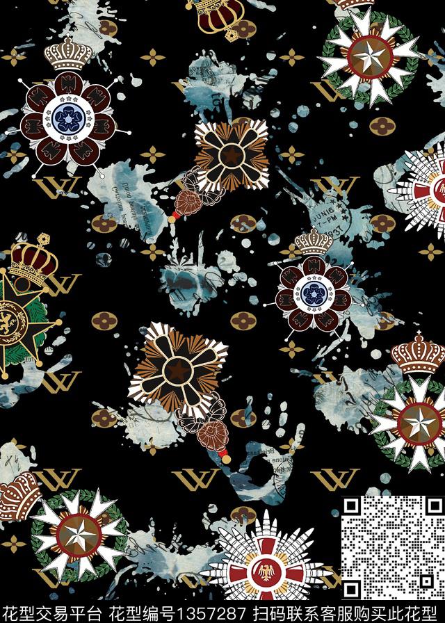 几何字母珠宝宝石数码印花华亿平台下载（图片编号: 1357287） - 瓦栏（Walan）