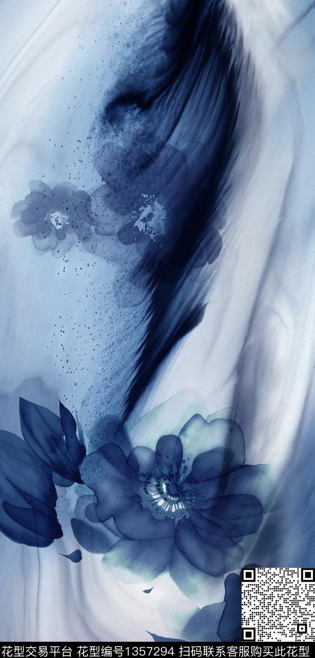 水彩泼墨中国风定位花数码印花华亿平台下载（图片编号: 1357294） - 瓦栏（Walan）