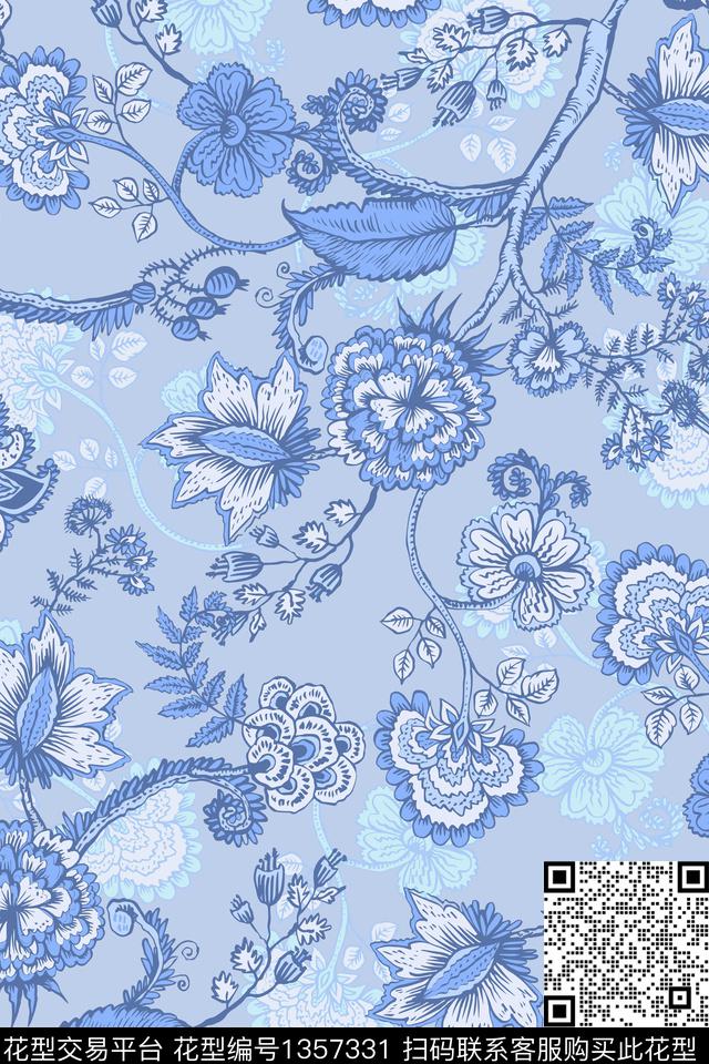 花卉花瓣春夏华亿平台传统印花华亿平台下载（图片编号: 1357331） - 瓦栏（Walan）