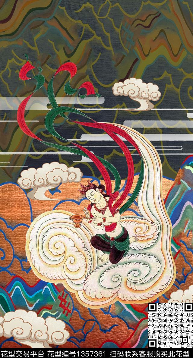 中国风定位花真丝复古旗袍华亿平台数码印花华亿平台下载（图片编号: 1357361） - 瓦栏（Walan）