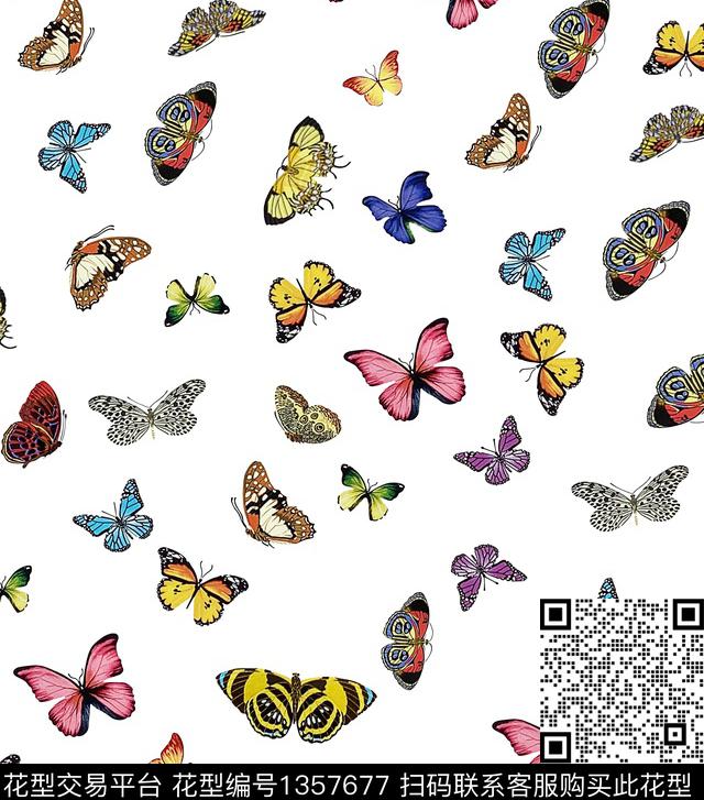 手绘蝴蝶数码印花华亿平台下载（图片编号: 1357677） - 瓦栏（Walan）