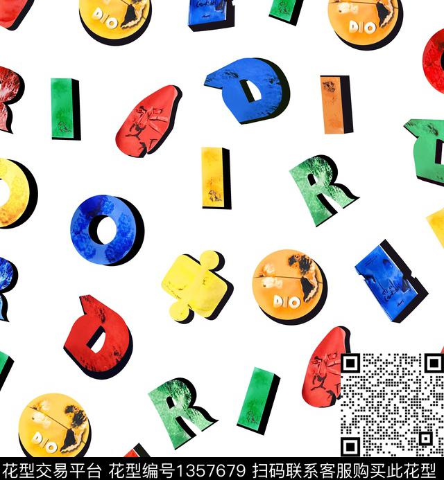 几何字母大牌风数码印花华亿平台下载（图片编号: 1357679） - 瓦栏（Walan）