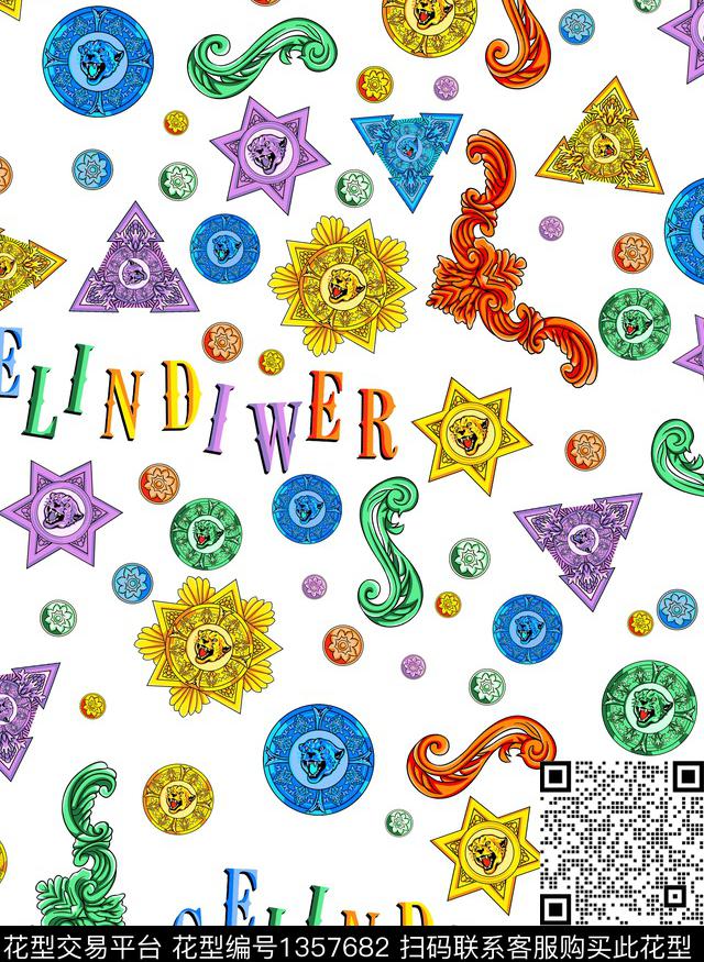 几何字母大牌风数码印花华亿平台下载（图片编号: 1357682） - 瓦栏（Walan）