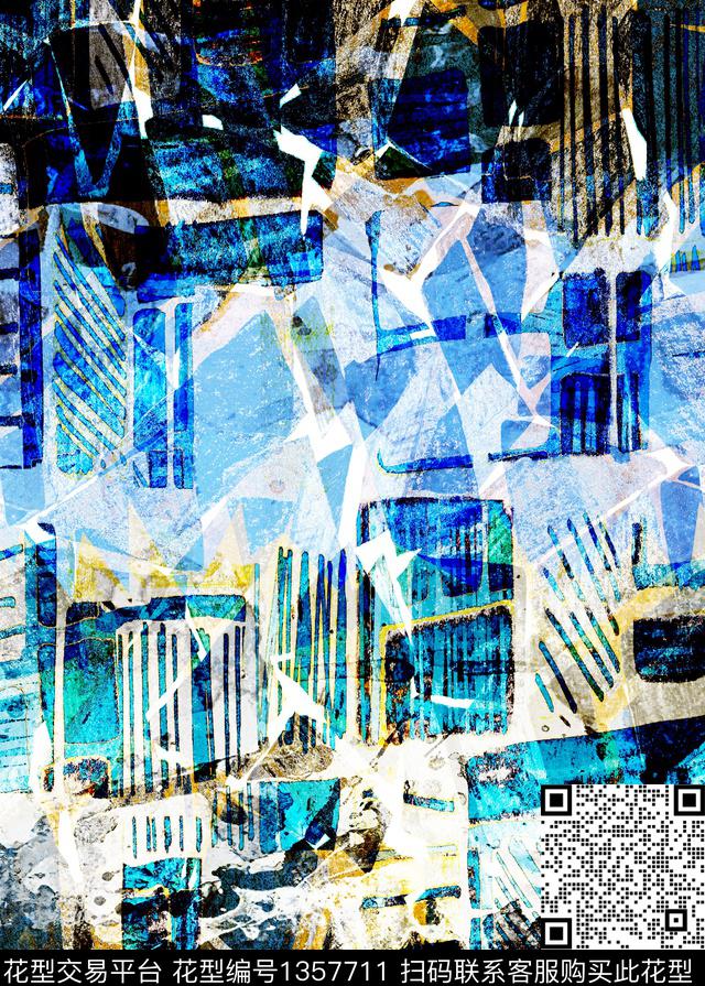 几何男装满版花抽象花卉数码印花华亿平台下载（图片编号: 1357711） - 瓦栏（Walan）