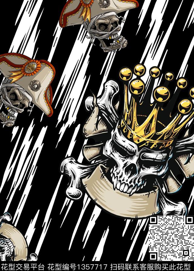 骷髅抽象斜纹黑白华亿平台数码印花华亿平台下载（图片编号: 1357717） - 瓦栏（Walan）