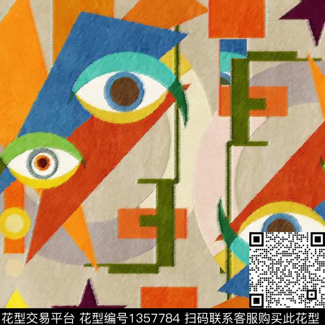眼睛几何插画数码印花华亿平台下载（图片编号: 1357784） - 瓦栏（Walan）