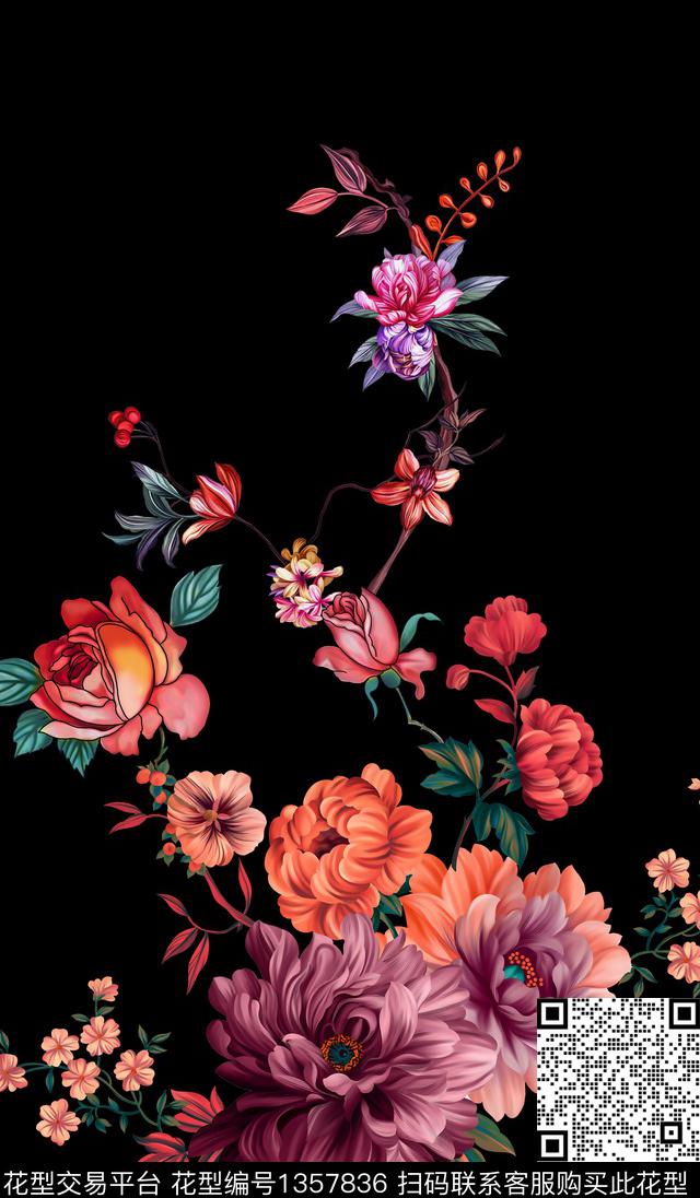 定位花花卉手绘大花数码印花华亿平台下载（图片编号: 1357836） - 瓦栏（Walan）