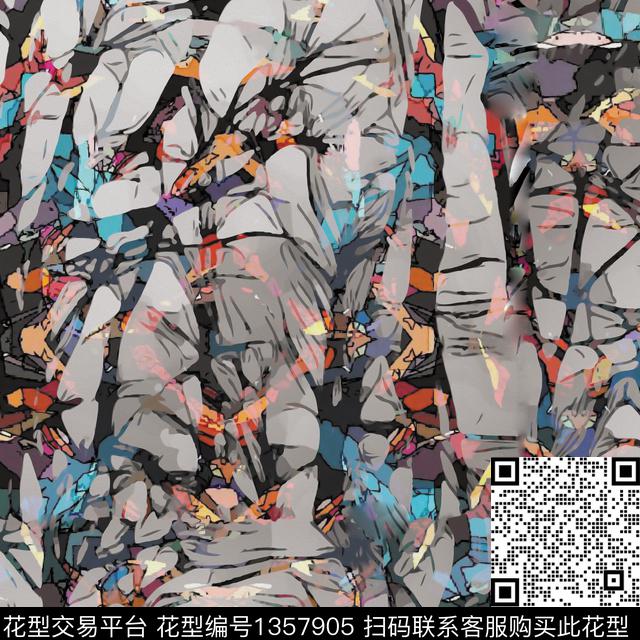 几何树枝炫彩数码印花华亿平台下载（图片编号: 1357905） - 瓦栏（Walan）