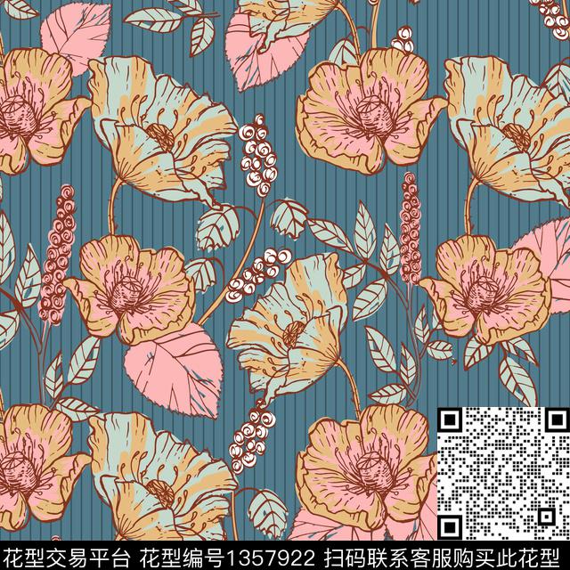 大牌风手绘復古数码印花华亿平台下载（图片编号: 1357922） - 瓦栏（Walan）