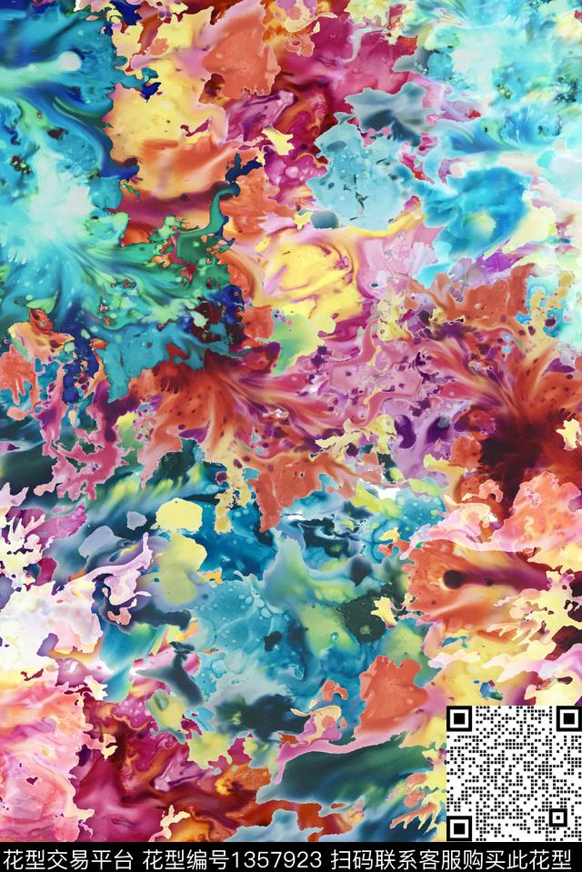 扎染华亿平台花卉迷彩数码印花华亿平台下载（图片编号: 1357923） - 瓦栏（Walan）