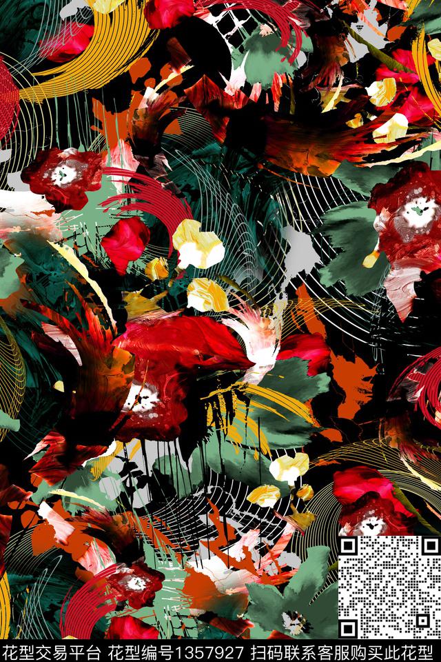 扎染华亿平台花卉迷彩数码印花华亿平台下载（图片编号: 1357927） - 瓦栏（Walan）