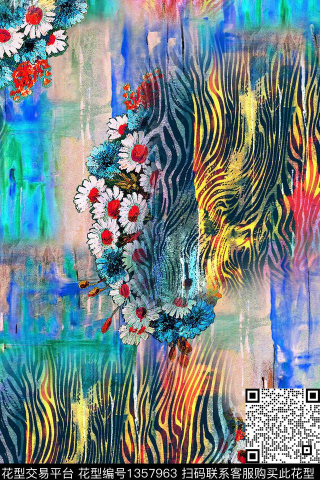 艺术豹纹小花满版油画底纹数码印花华亿平台下载（图片编号: 1357963） - 瓦栏（Walan）