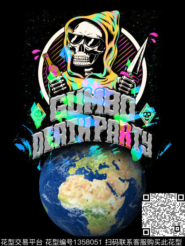 地球大牌风骷髅数码印花华亿平台下载（图片编号: 1358051） - 瓦栏（Walan）