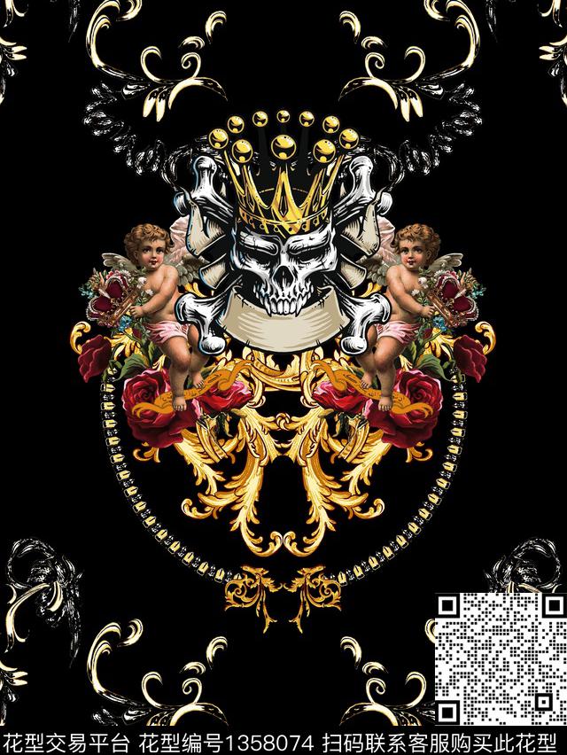天使珠宝宝石骷髅数码印花华亿平台下载（图片编号: 1358074） - 瓦栏（Walan）