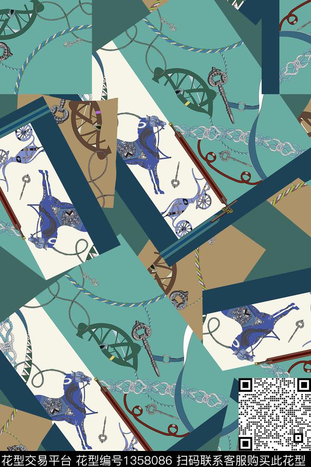 几何花卉大牌风数码印花华亿平台下载（图片编号: 1358086） - 瓦栏（Walan）