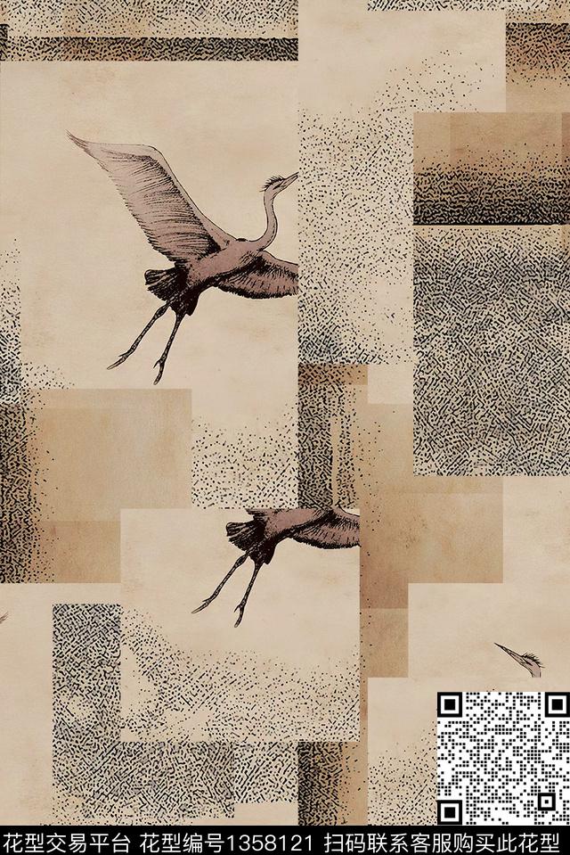 几何仙鹤大牌风数码印花华亿平台下载（图片编号: 1358121） - 瓦栏（Walan）