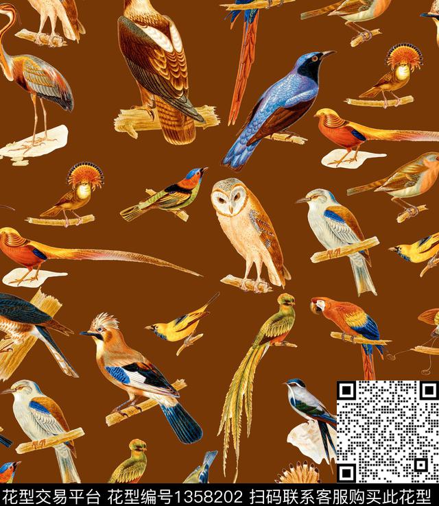 鸟小碎花手绘几何数码印花华亿平台下载（图片编号: 1358202） - 瓦栏（Walan）