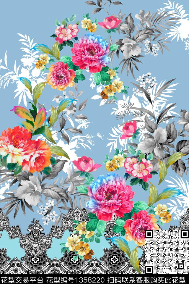 花卉定位花长裙数码印花华亿平台下载（图片编号: 1358220） - 瓦栏（Walan）