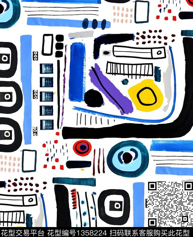 鸟小碎花手绘几何数码印花华亿平台下载（图片编号: 1358224） - 瓦栏（Walan）