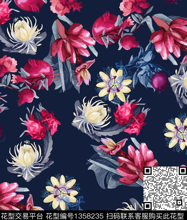 水果彩底花卉小清新数码印花华亿平台下载（图片编号: 1358235） - 瓦栏（Walan）