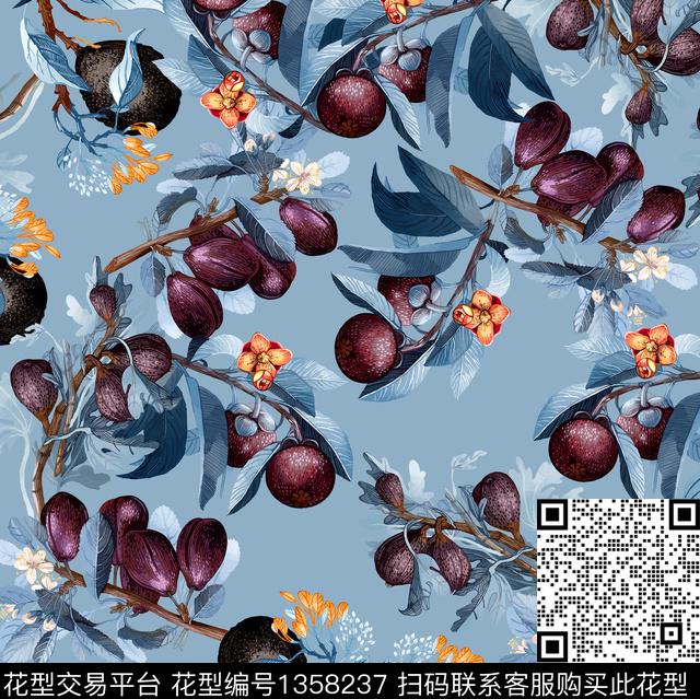 水果彩底花卉小清新数码印花华亿平台下载（图片编号: 1358237） - 瓦栏（Walan）