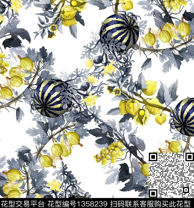 水果彩底花卉小清新数码印花华亿平台下载（图片编号: 1358239） - 瓦栏（Walan）