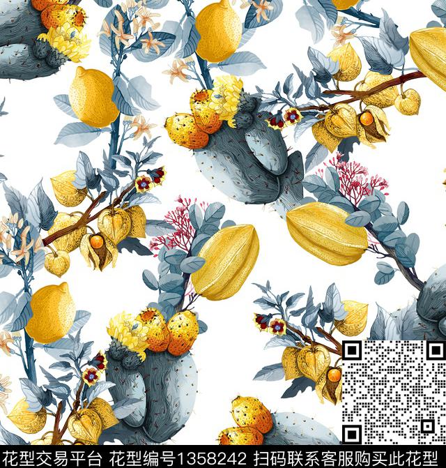 水果彩底花卉小清新数码印花华亿平台下载（图片编号: 1358242） - 瓦栏（Walan）