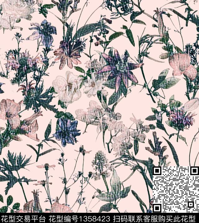 花卉褪色花卉小碎花数码印花华亿平台下载（图片编号: 1358423） - 瓦栏（Walan）