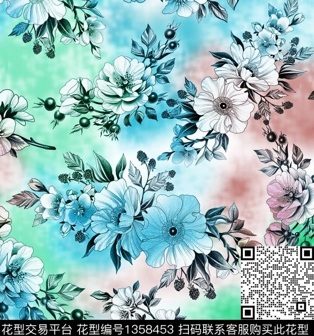 绿植树叶数码华亿平台扎染华亿平台数码印花华亿平台下载（图片编号: 1358453） - 瓦栏（Walan）