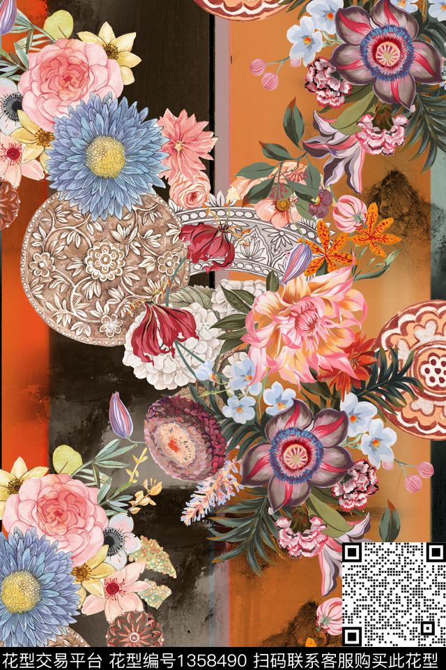 民族风中老年花杭州丝绸花数码印花华亿平台下载（图片编号: 1358490） - 瓦栏（Walan）