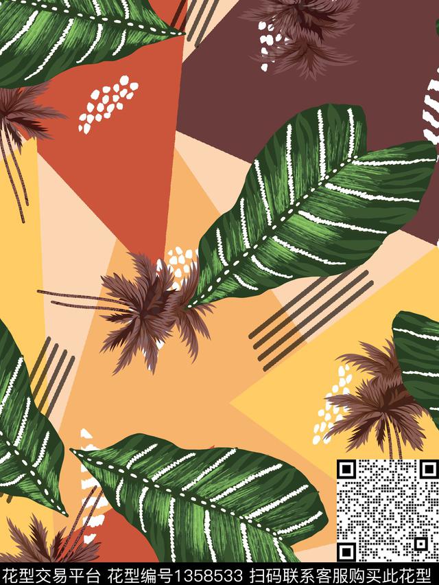 几何绿植树叶大牌风传统印花华亿平台下载（图片编号: 1358533） - 瓦栏（Walan）