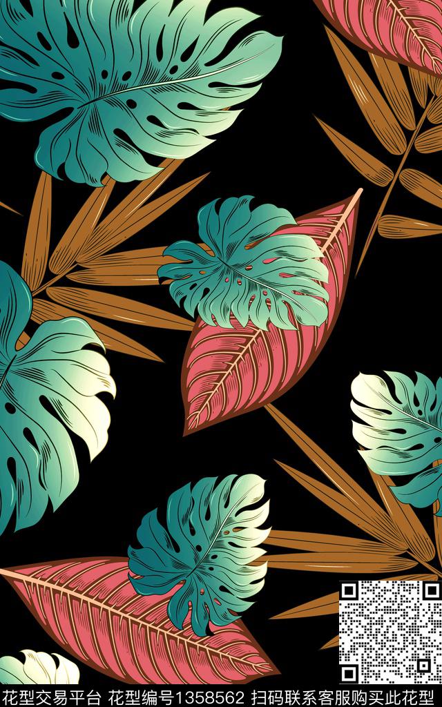 绿植树叶大牌风热带华亿平台传统印花华亿平台下载（图片编号: 1358562） - 瓦栏（Walan）