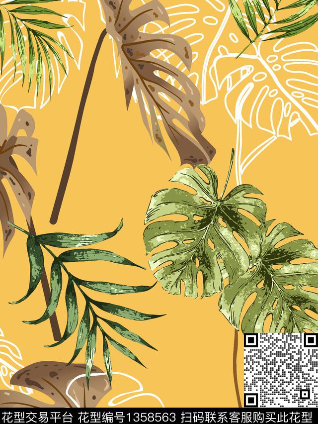 绿植树叶大牌风热带华亿平台传统印花华亿平台下载（图片编号: 1358563） - 瓦栏（Walan）