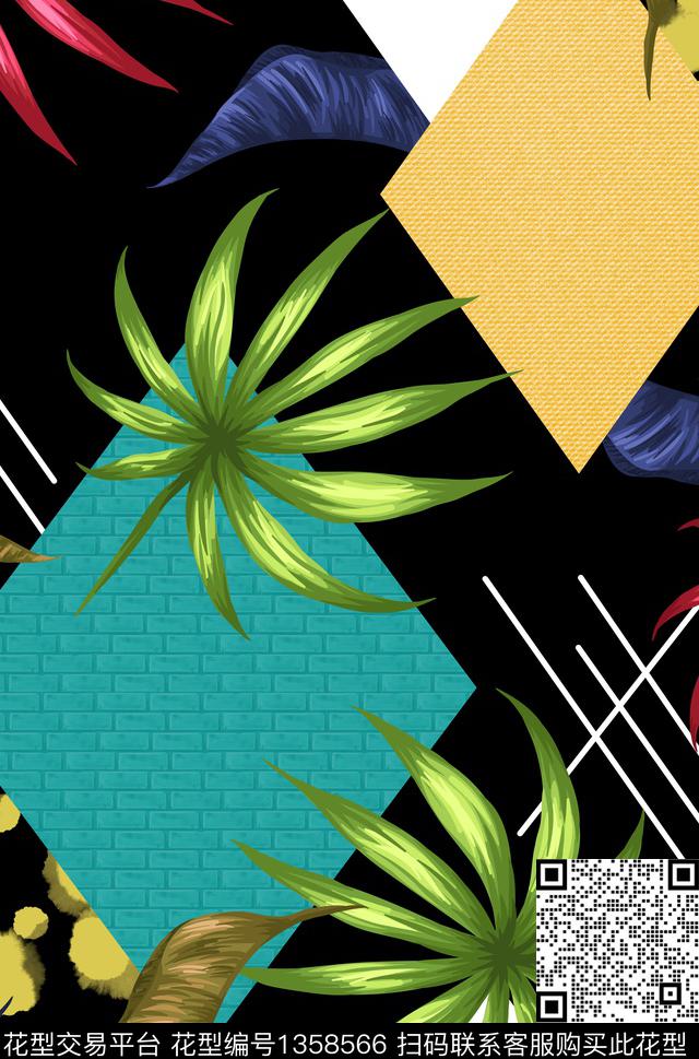 几何绿植树叶大牌风传统印花华亿平台下载（图片编号: 1358566） - 瓦栏（Walan）